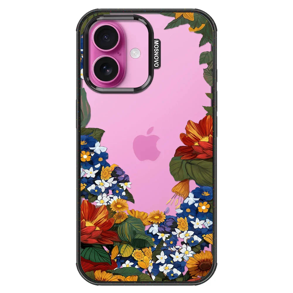 Floral Garden Phone Case - iPhone 16 Plus Case Clear Black ShockStone