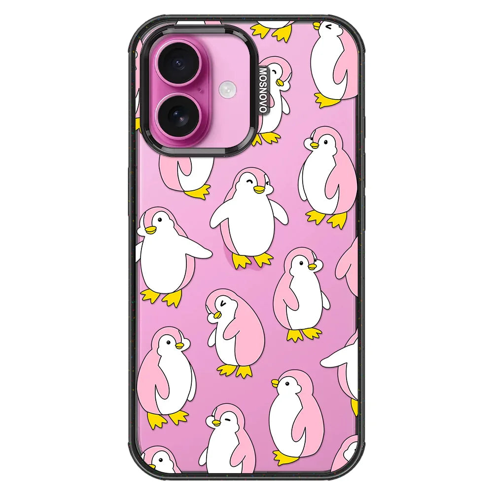 Pink Penguins Phone Case - iPhone 16 Plus Case Clear Black ShockStone