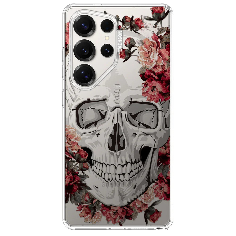 Red Flower Skull Phone Case - Samsung Galaxy S25 Ultra Case Clear