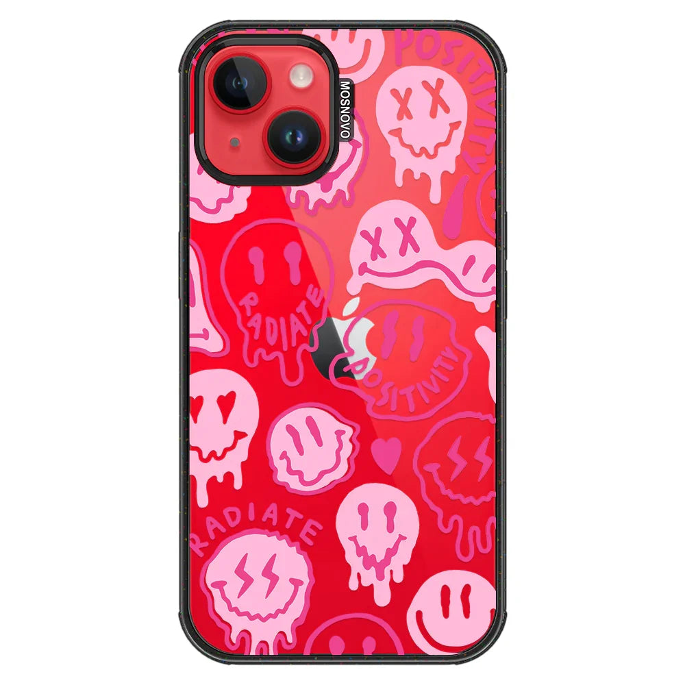 Pink Dripping Smiles Positivity Radiate Face Phone Case - iPhone 14 Case Clear Black ShockStone