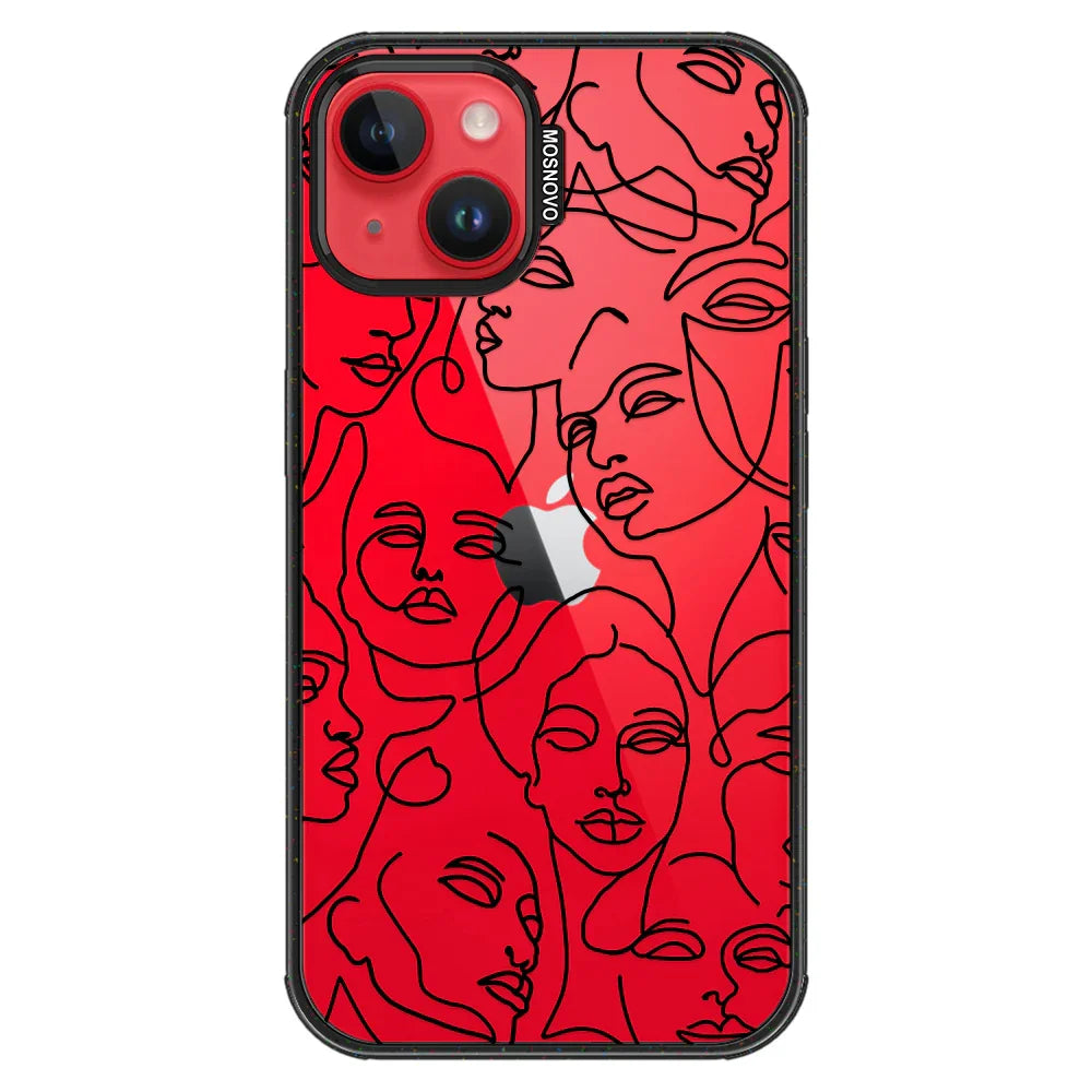Abstract Face Line Art Phone Case - iPhone 14 Plus Case Clear Black ShockStone