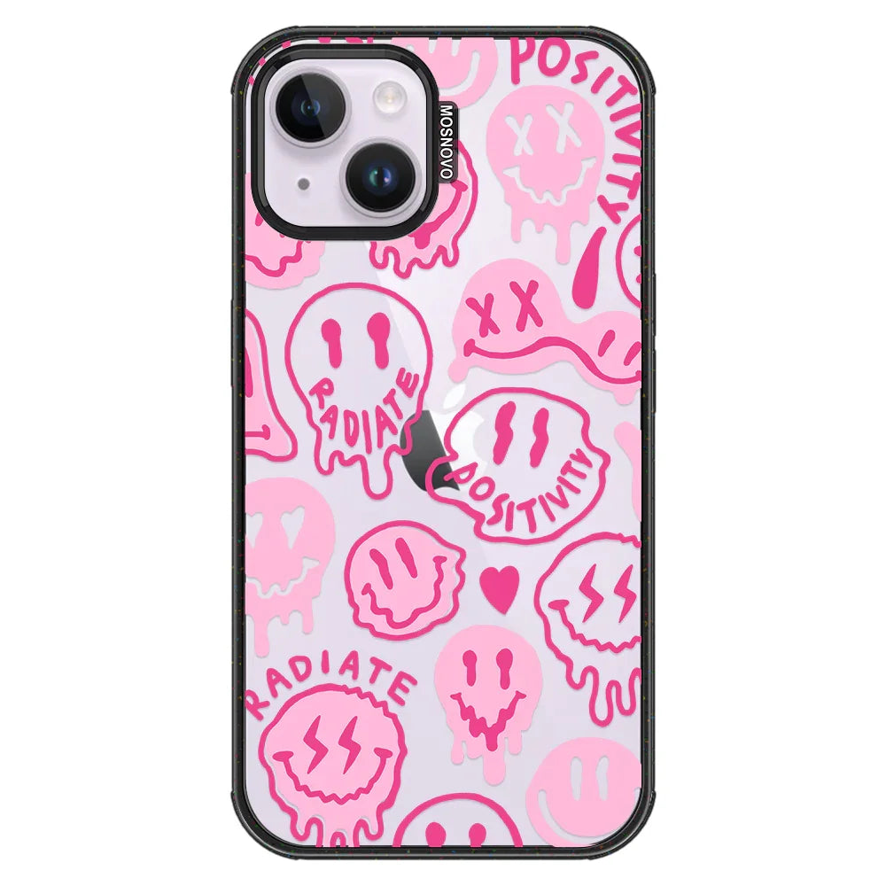 Pink Dripping Smiles Positivity Radiate Face Phone Case - iPhone 14 Case Clear Black ShockStone