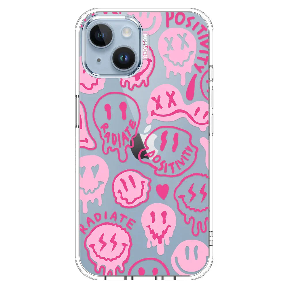 Pink Dripping Smiles Positivity Radiate Face Phone Case - iPhone 14 Case Clear