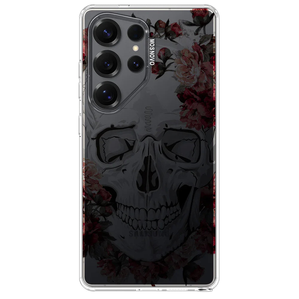 Red Flower Skull Phone Case - Samsung Galaxy S25 Ultra Case Clear