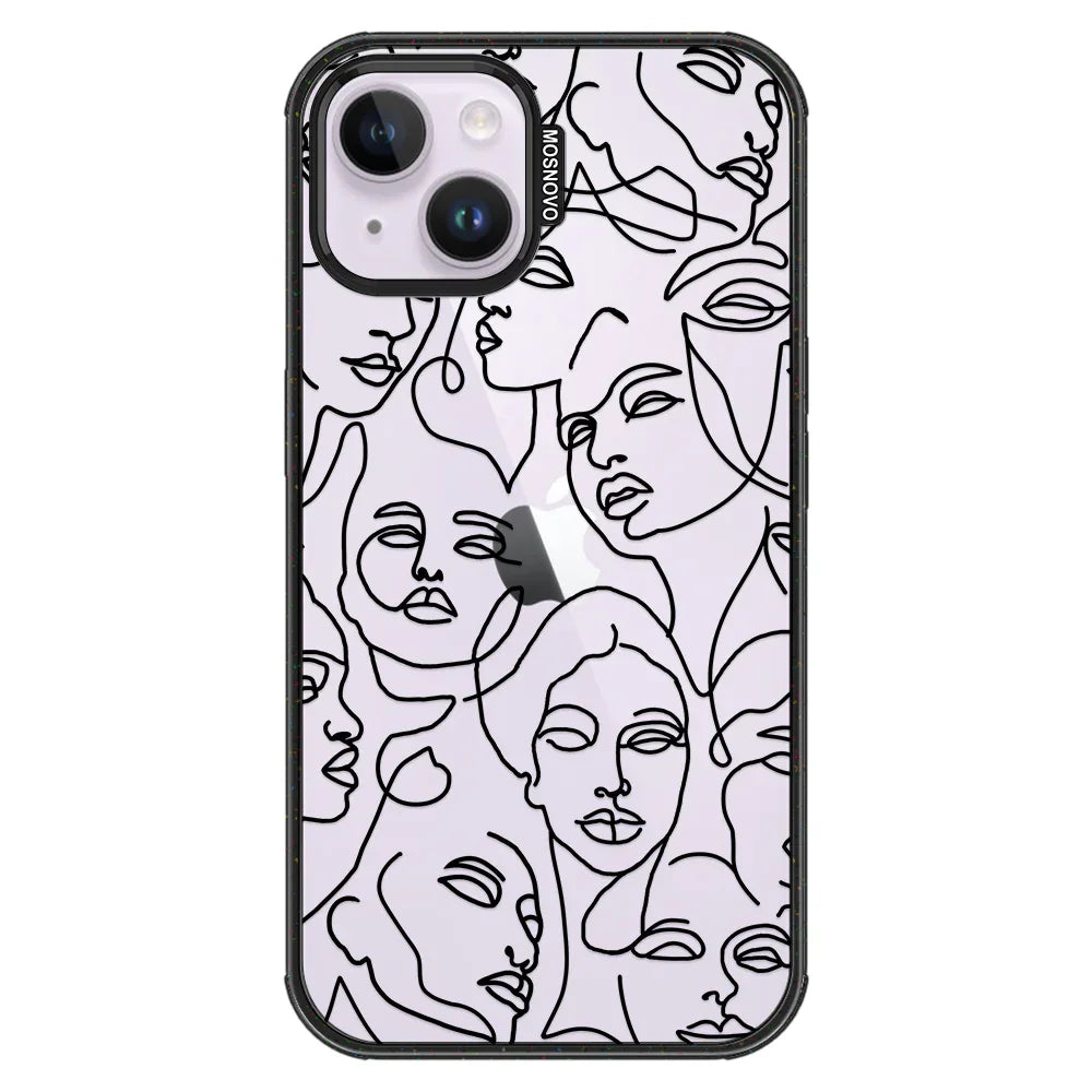 Abstract Face Line Art Phone Case - iPhone 14 Plus Case Clear Black ShockStone