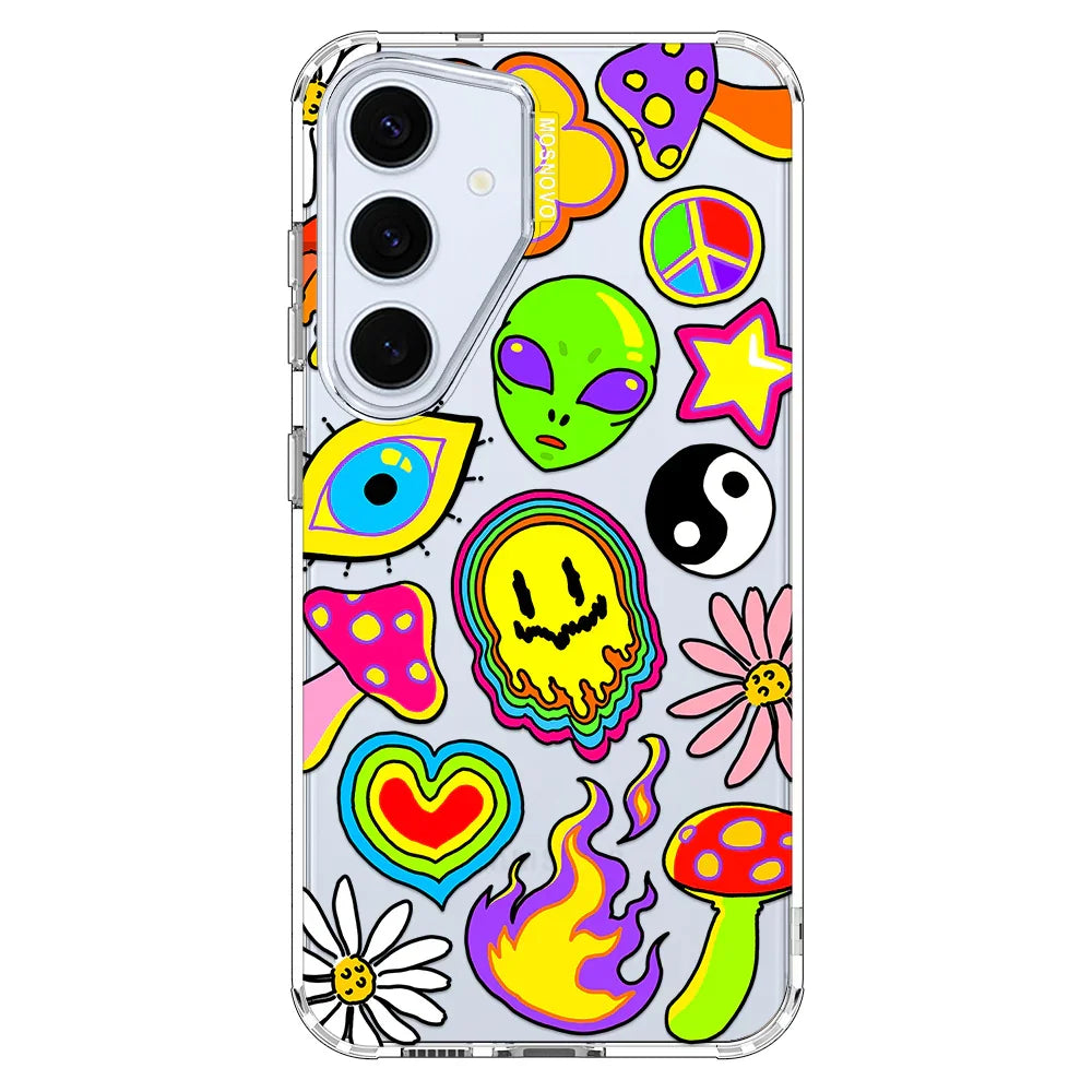 Hippie Rainbow Face Love Phone Case - Samsung Galaxy S24 Plus Case Clear