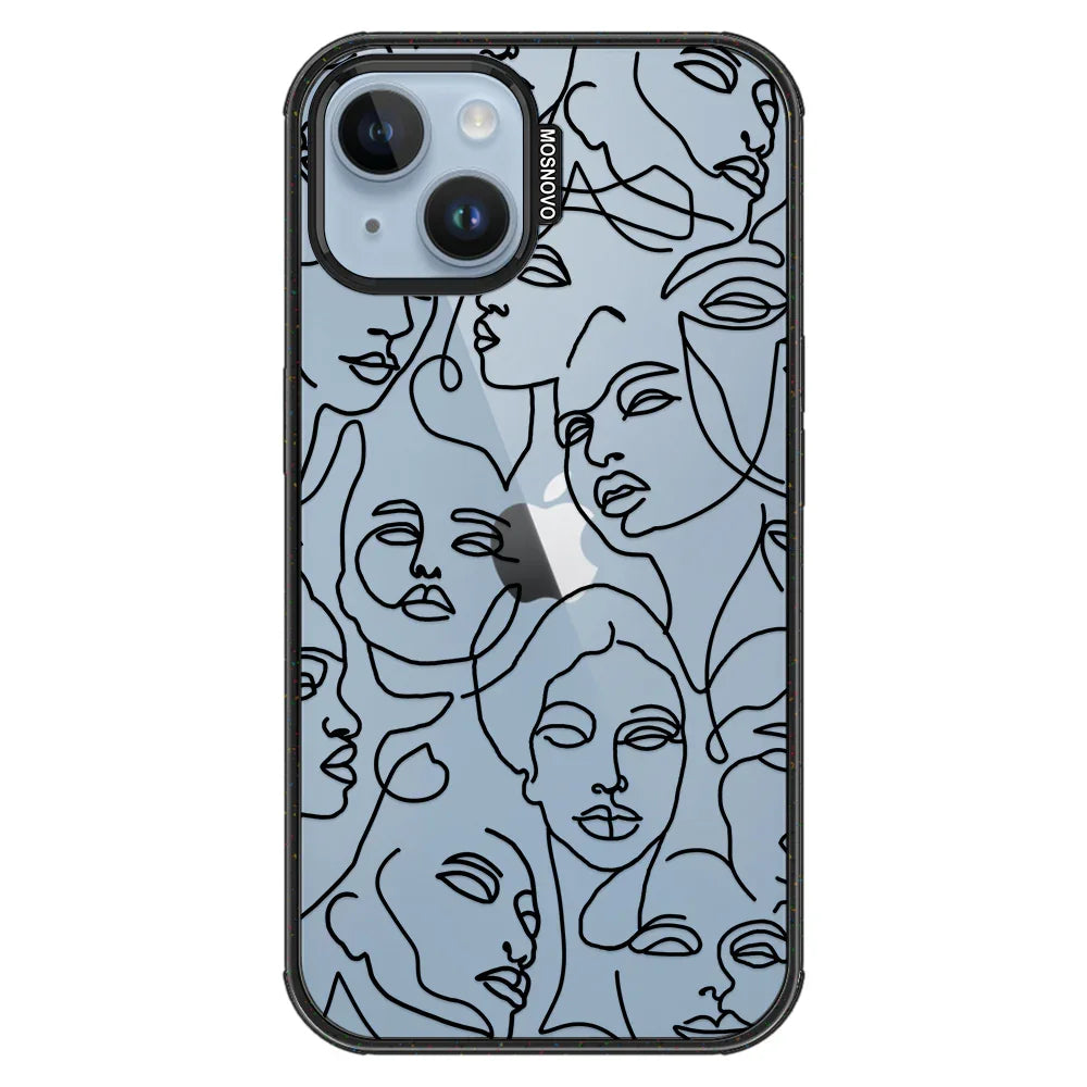 Abstract Face Line Art Phone Case - iPhone 14 Plus Case Clear Black ShockStone