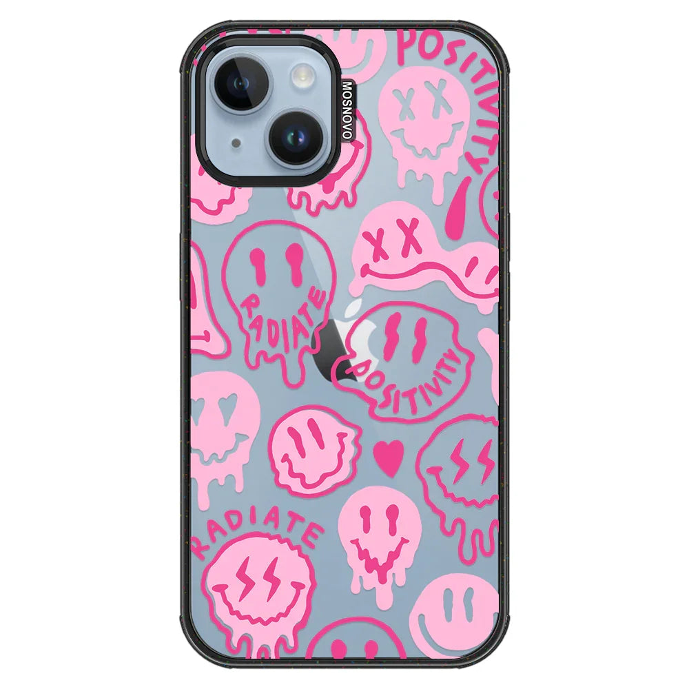 Pink Dripping Smiles Positivity Radiate Face Phone Case - iPhone 14 Case Clear Black ShockStone