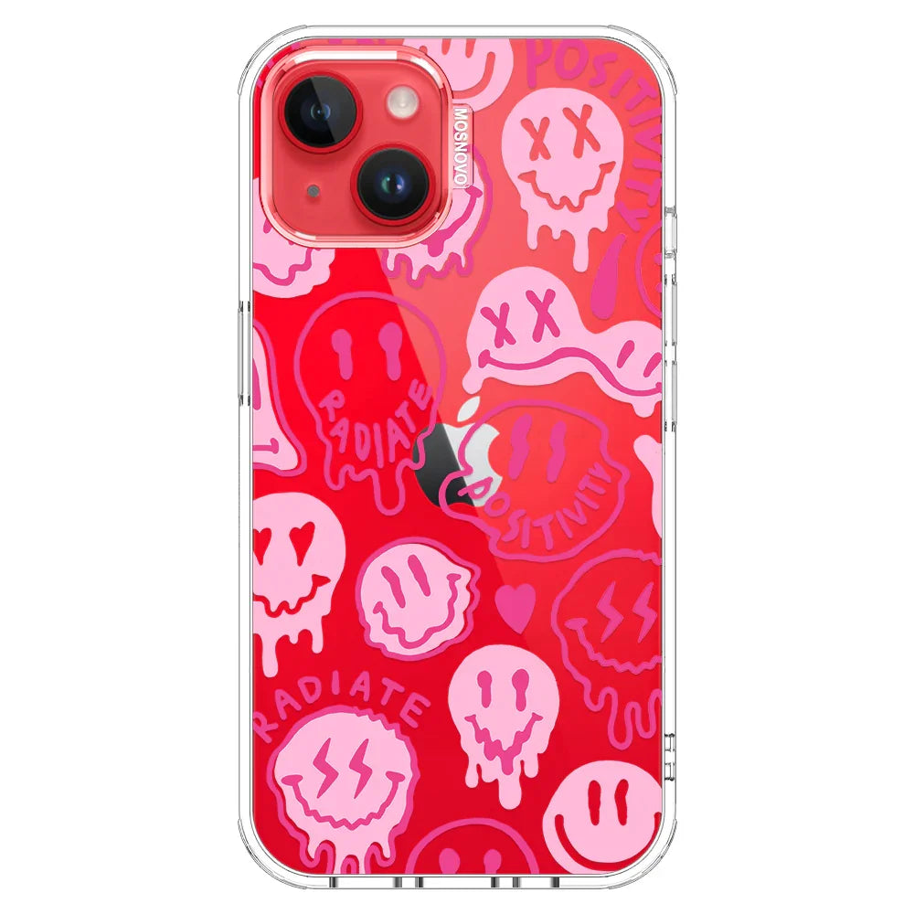 Pink Dripping Smiles Positivity Radiate Face Phone Case - iPhone 14 Case Clear