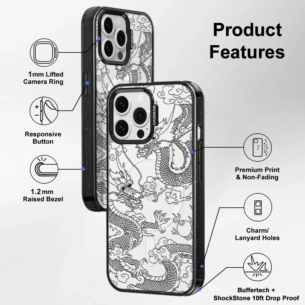 Black Dragon Phone Case - iPhone 13 Pro Max Case Clear Black ShockStone With MagSafe