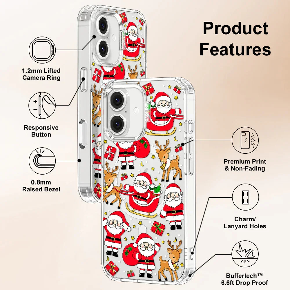 Cute Santa Claus Deer Phone Case - iPhone 16 Case Clear With MagSafe