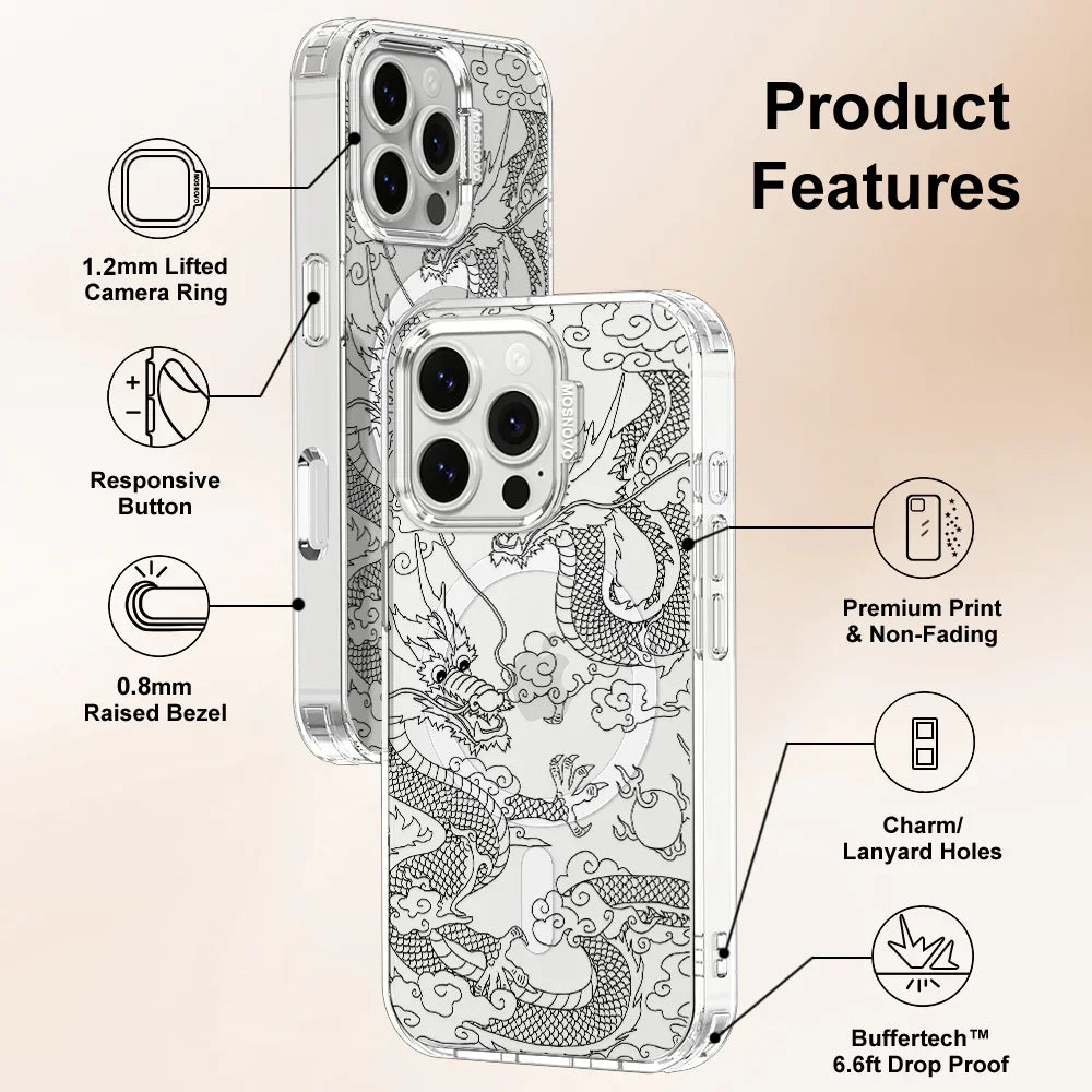 Black Dragon Phone Case - iPhone 16 Pro Case Clear With MagSafe