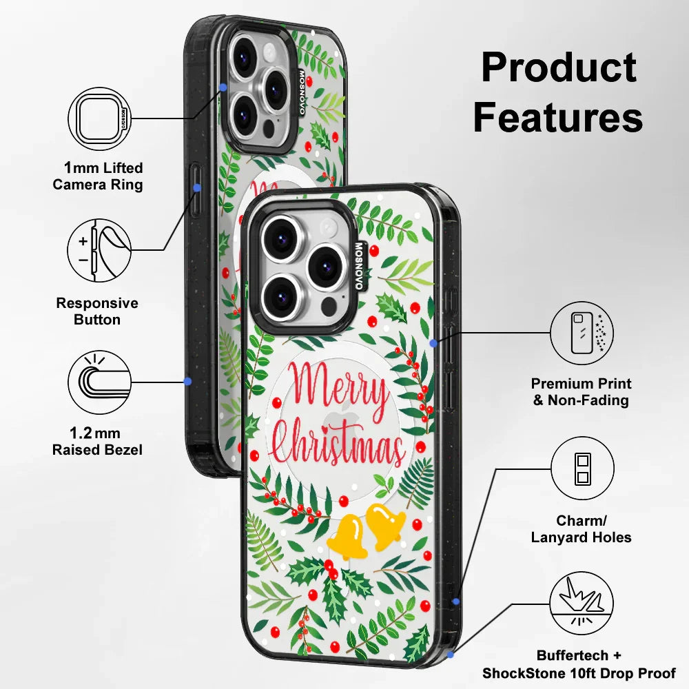 Merry Christmas Phone Case - iPhone 16 Pro Case Clear Black ShockStone With MagSafe