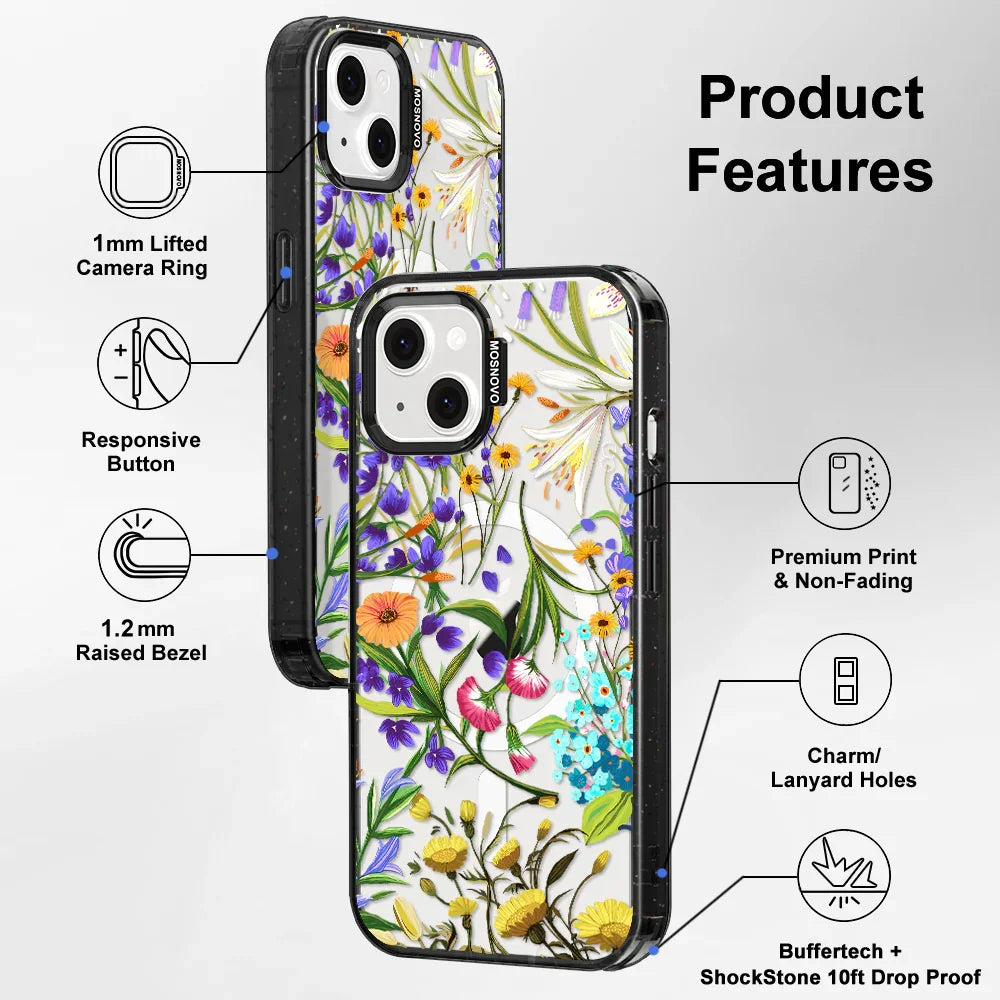 Summer Flower Holidays Phone Case - iPhone 13 Case Clear Black ShockStone With MagSafe