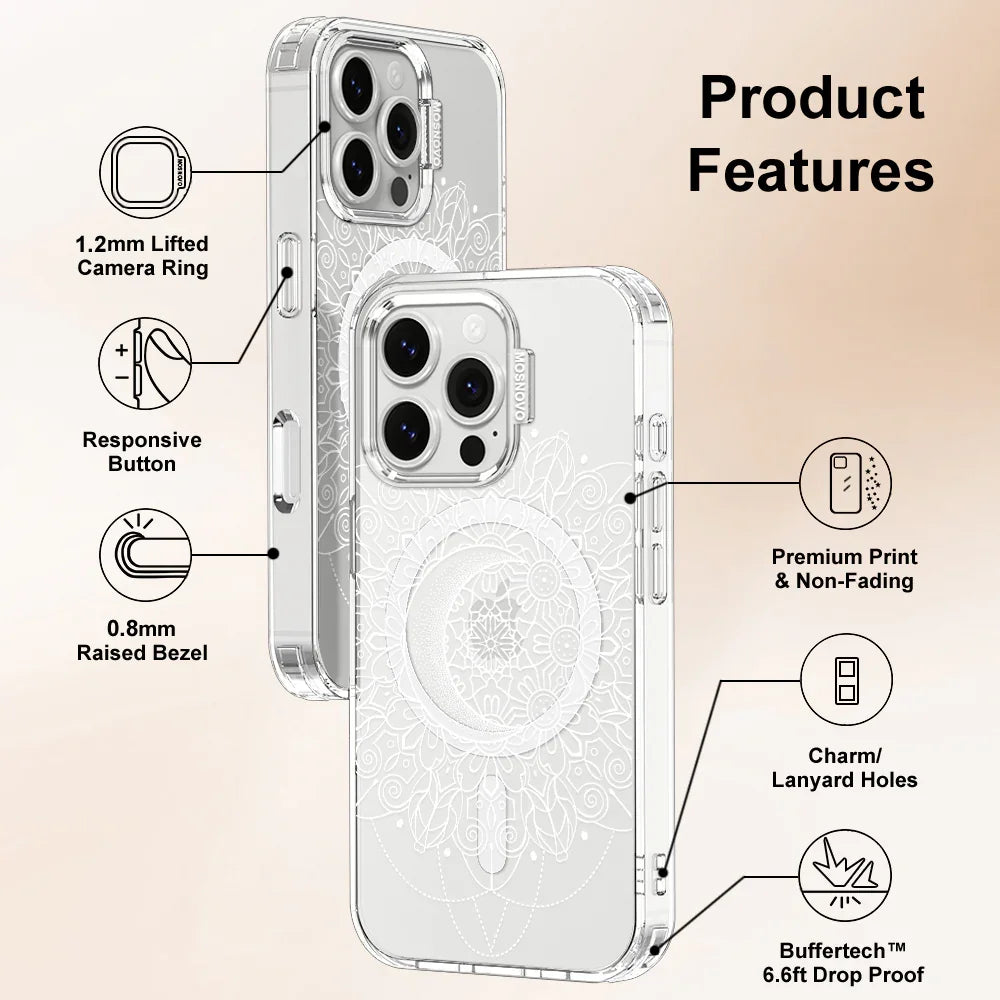 Celestial Moon Mandala Phone Case - iPhone 16 Pro Case Clear With MagSafe