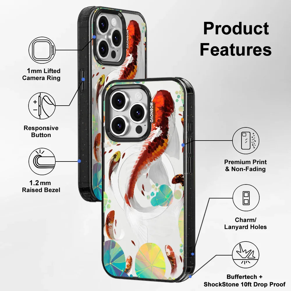 Koi Art Phone Case - iPhone 16 Pro Case Clear Black ShockStone With MagSafe