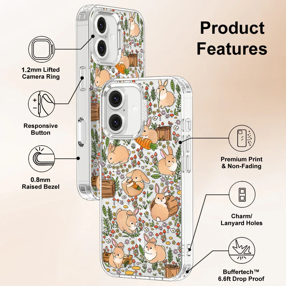 Cute Bunny Garden Phone Case - iPhone 16 Case Clear With MagSafe