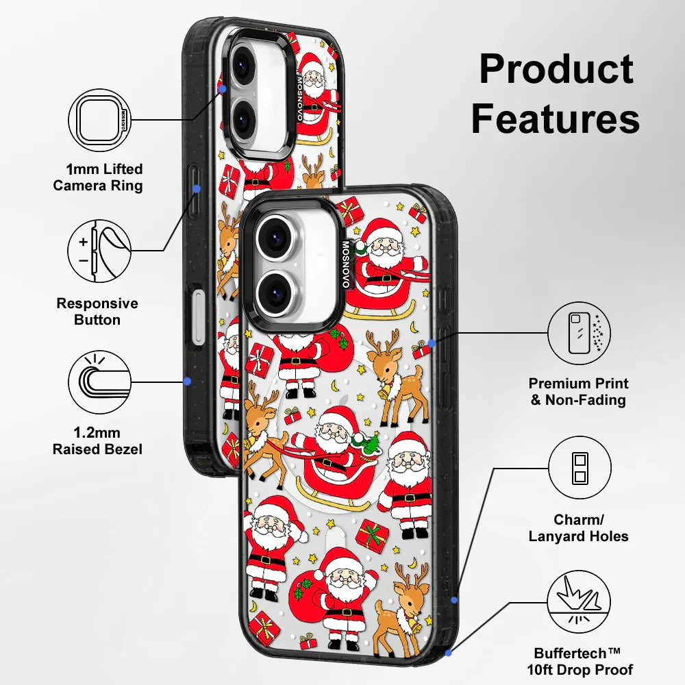 Cute Santa Claus Deer Phone Case - iPhone 16 Case Clear Black ShockStone With MagSafe