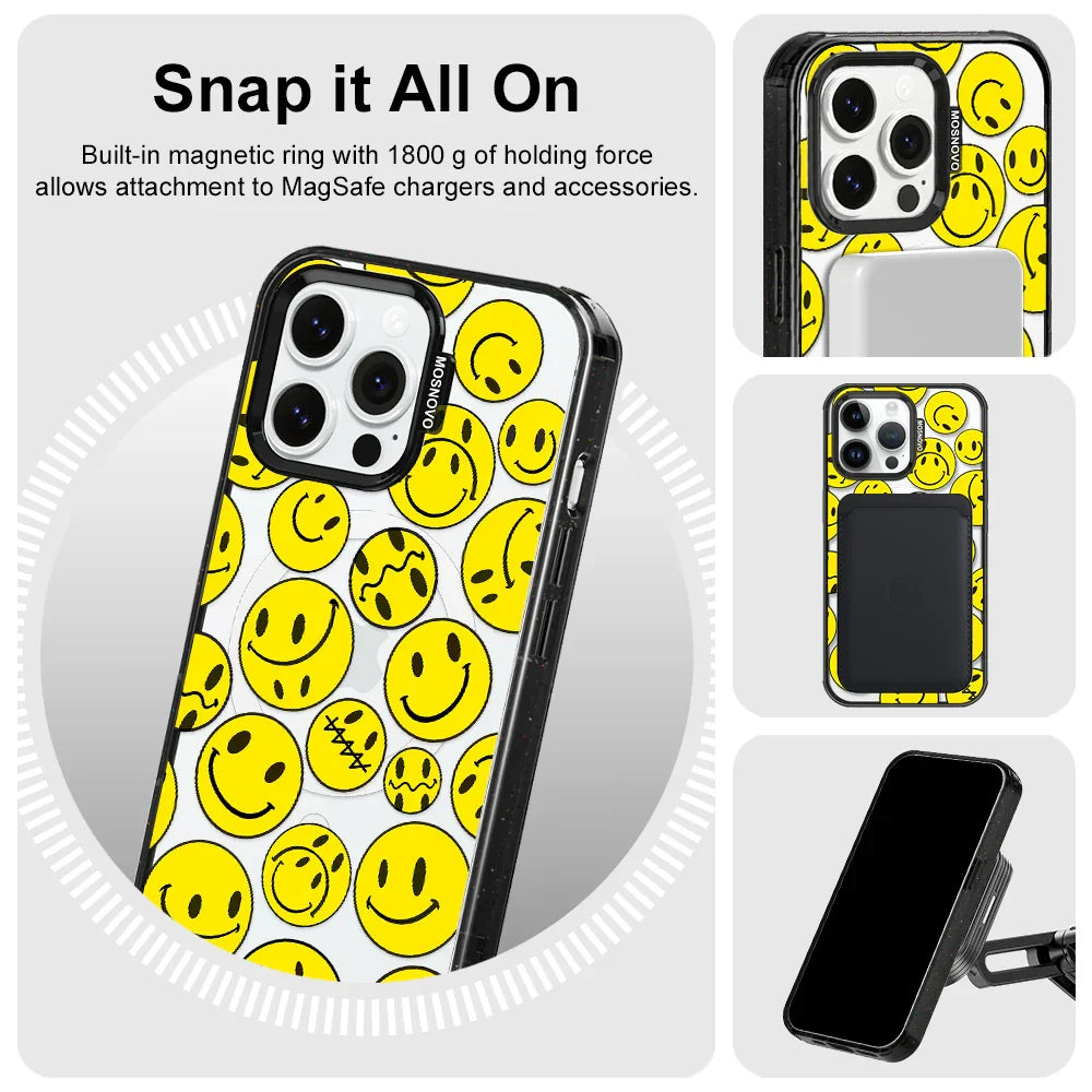Smiley Face Phone Case - iPhone 14 Pro Max Case Clear Black ShockStone With MagSafe