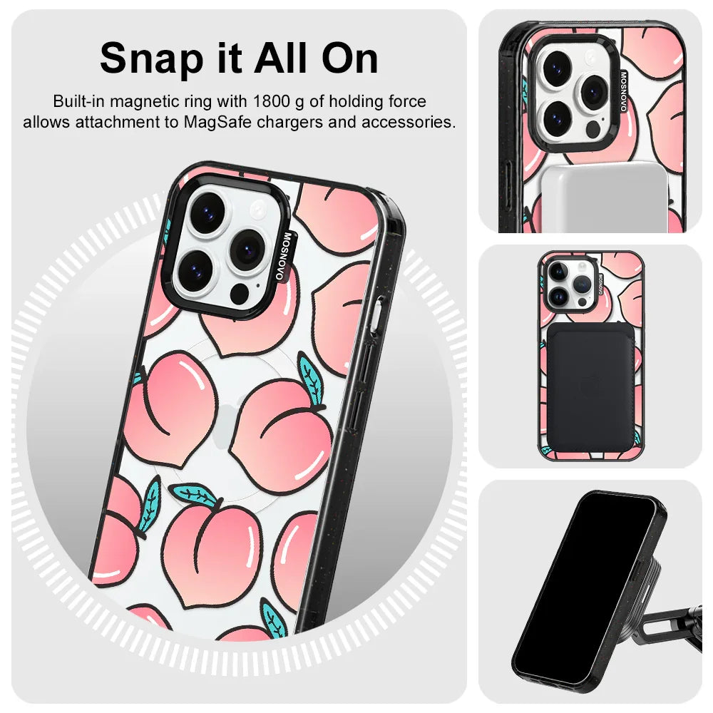 Cute Peach Phone Case - iPhone 14 Pro Max Case Clear Black ShockStone With MagSafe
