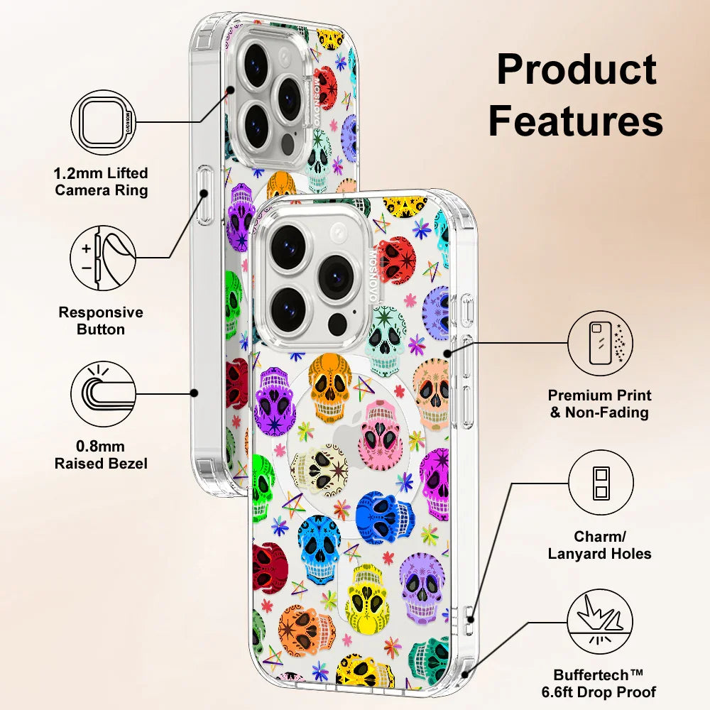 Sugar Skull Phone Case - iPhone 15 Pro Case Clear With MagSafe