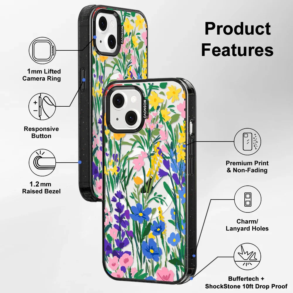 Spring Flower Phone Case - iPhone 13 Case Clear Black ShockStone With MagSafe