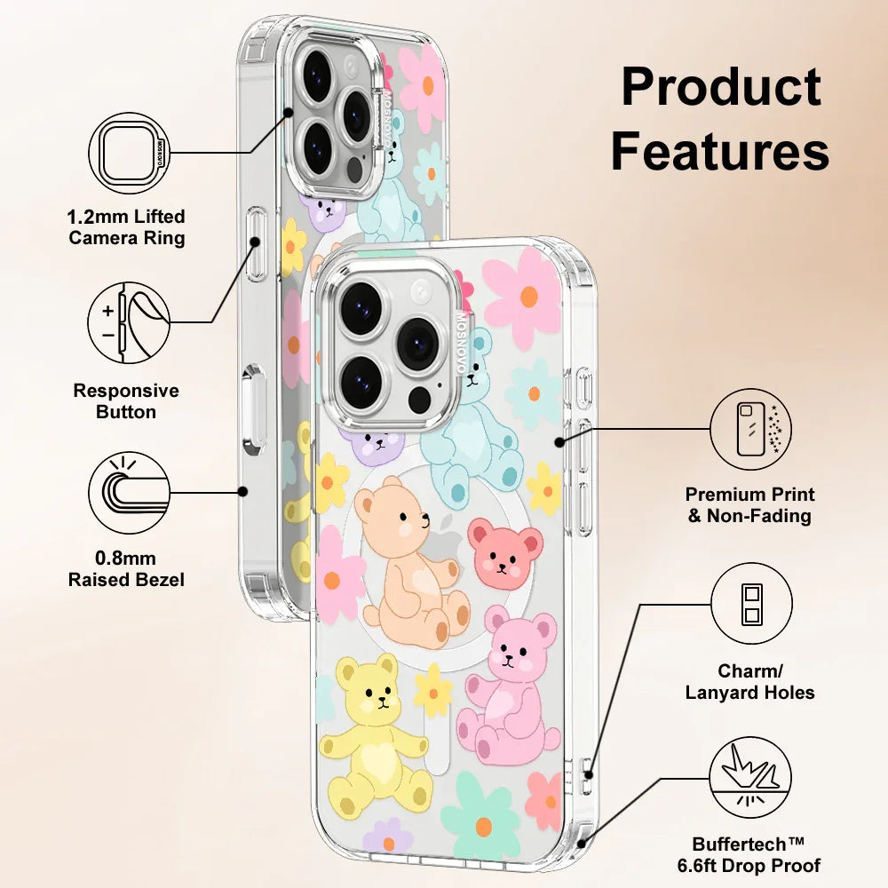 Cute Teddy Bear Phone Case - iPhone 16 Pro Case Clear With MagSafe