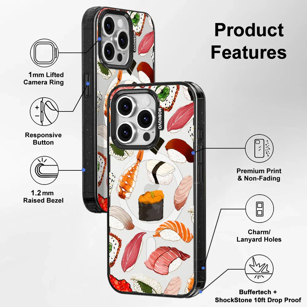 Sushi Phone Case - iPhone 16 Pro Case Clear Black ShockStone With MagSafe