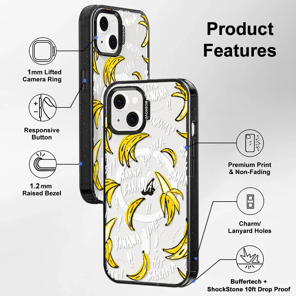 Banana Banana Phone Case - iPhone 14 Plus Case Clear Black ShockStone With MagSafe