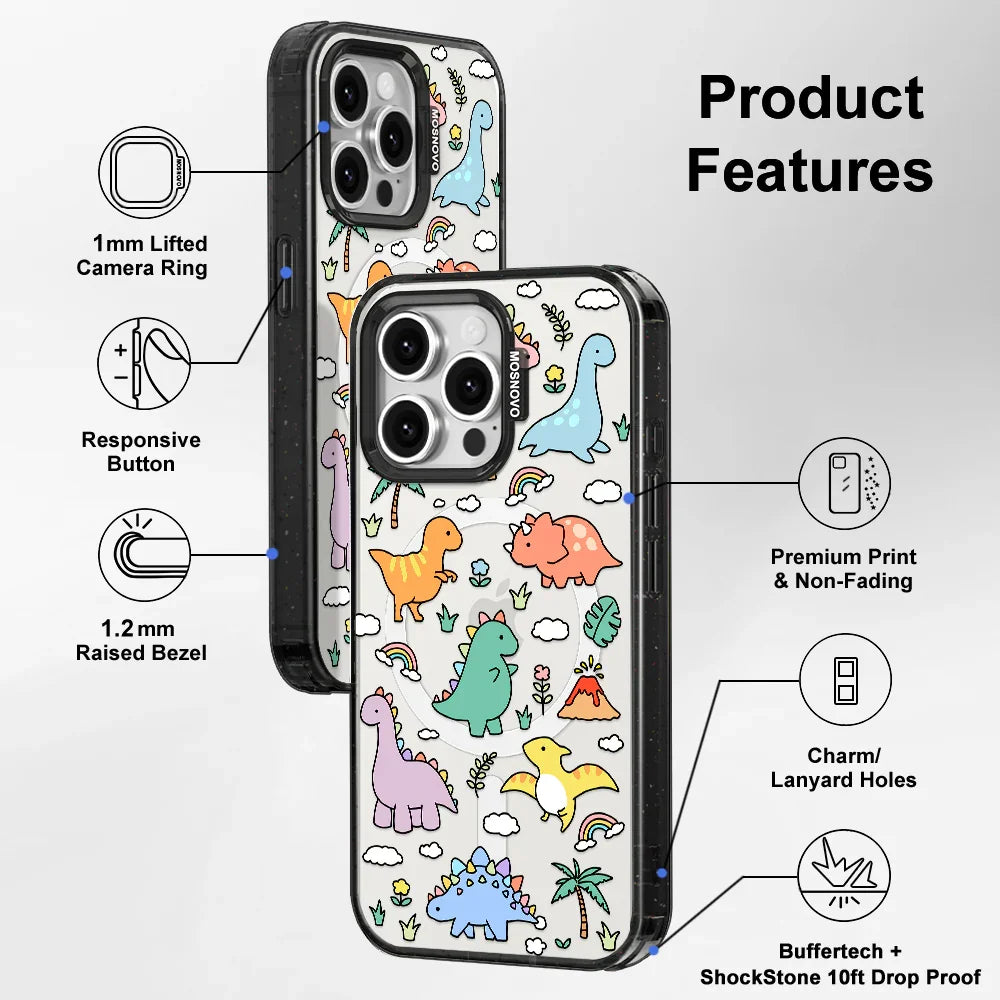 Dinosaur Land Phone Case - iPhone 15 Pro Max Case Clear Black ShockStone With MagSafe