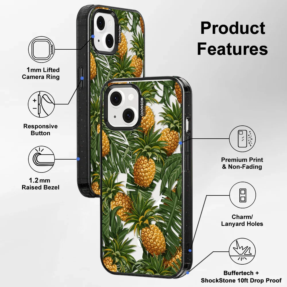 Pineapples Phone Case - iPhone 13 Case Clear Black ShockStone With MagSafe