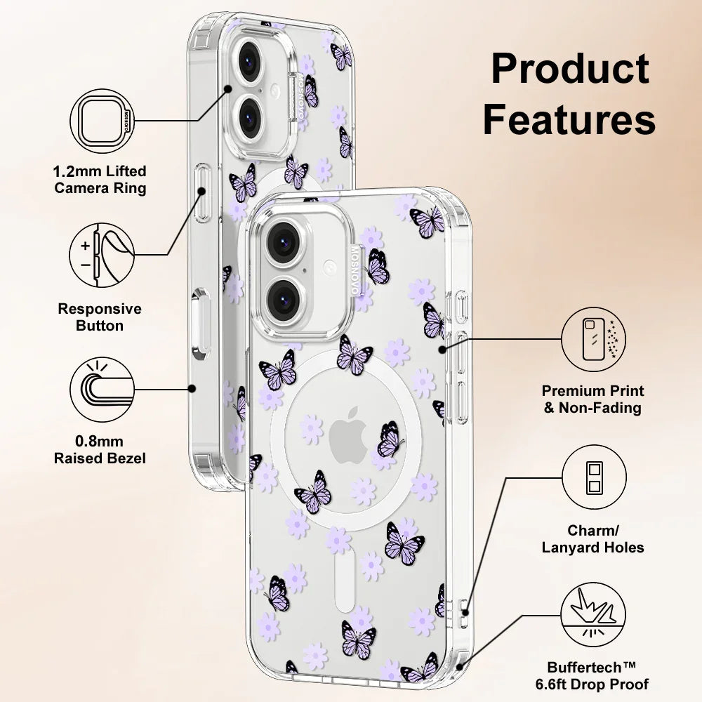 Lilac Butterfly Phone Case - iPhone 16 Case Clear With MagSafe
