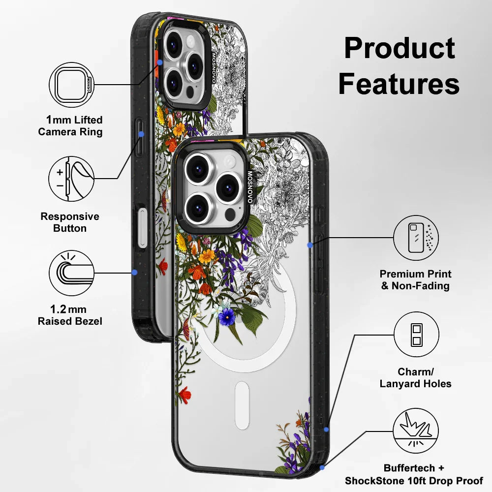 Spring Meadow Phone Case - iPhone 16 Pro Max Case Clear Black ShockStone With MagSafe