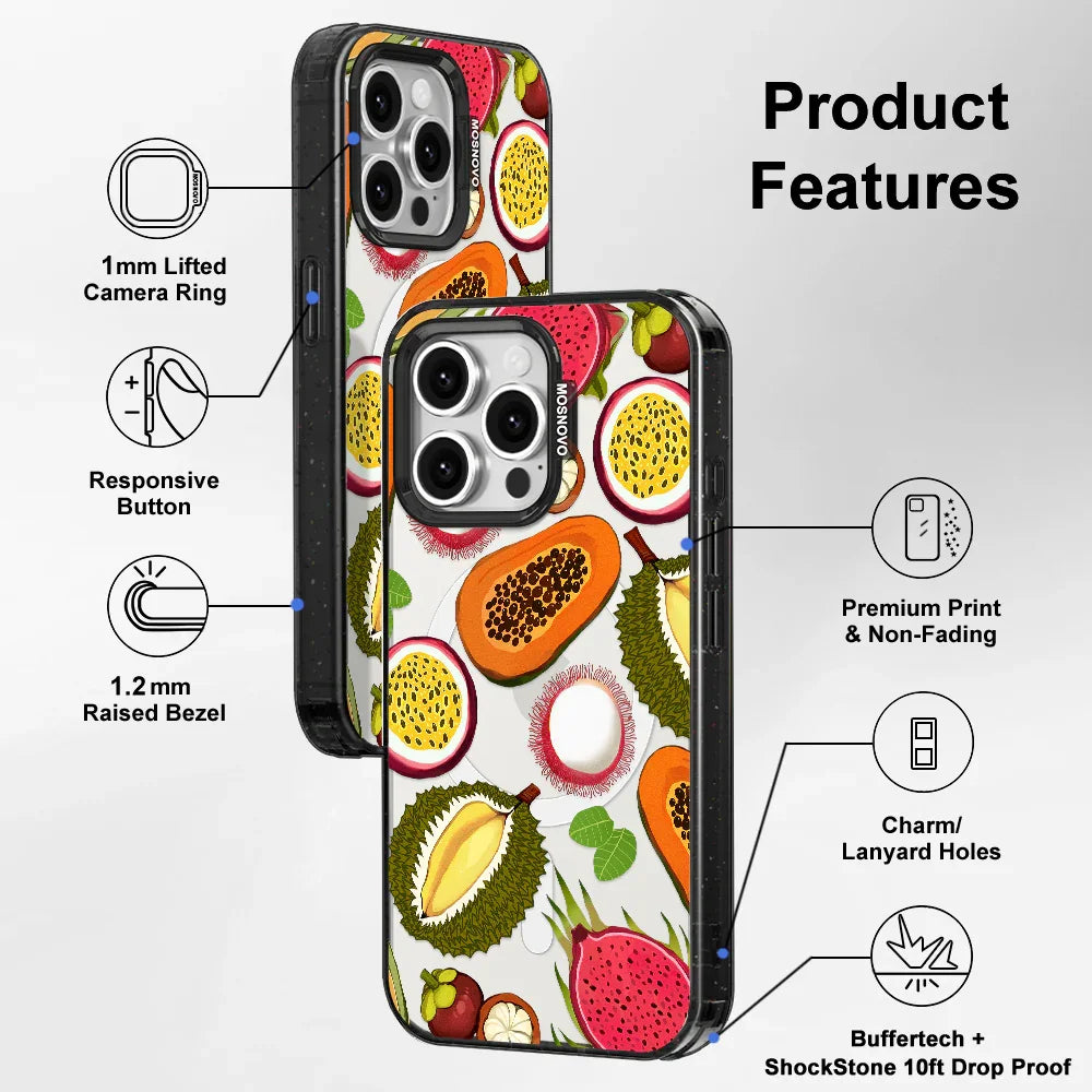 Tropical Fruits Phone Case - iPhone 15 Pro Max Case Clear Black ShockStone With MagSafe
