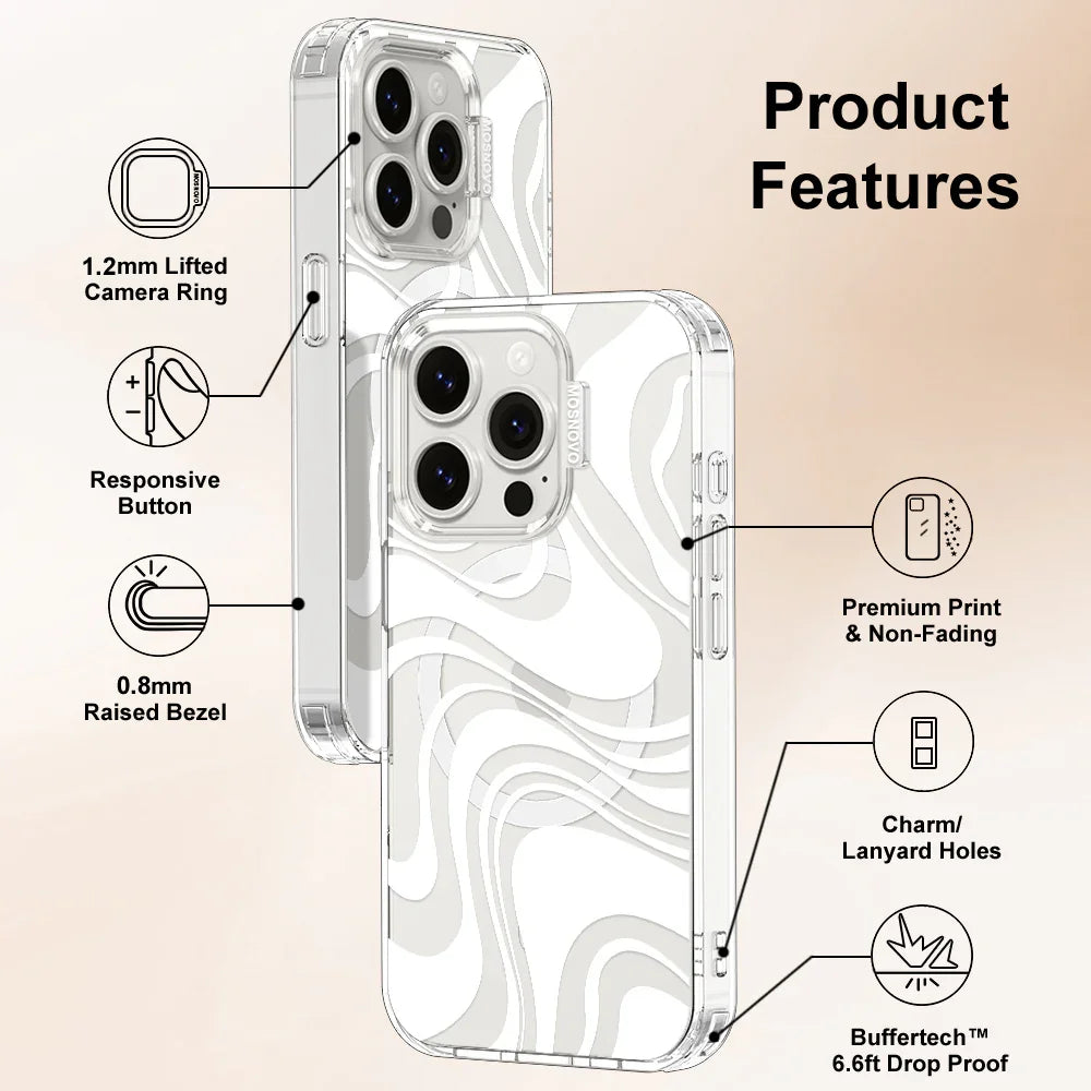 White Swirl Phone Case - iPhone 15 Pro Case Clear With MagSafe