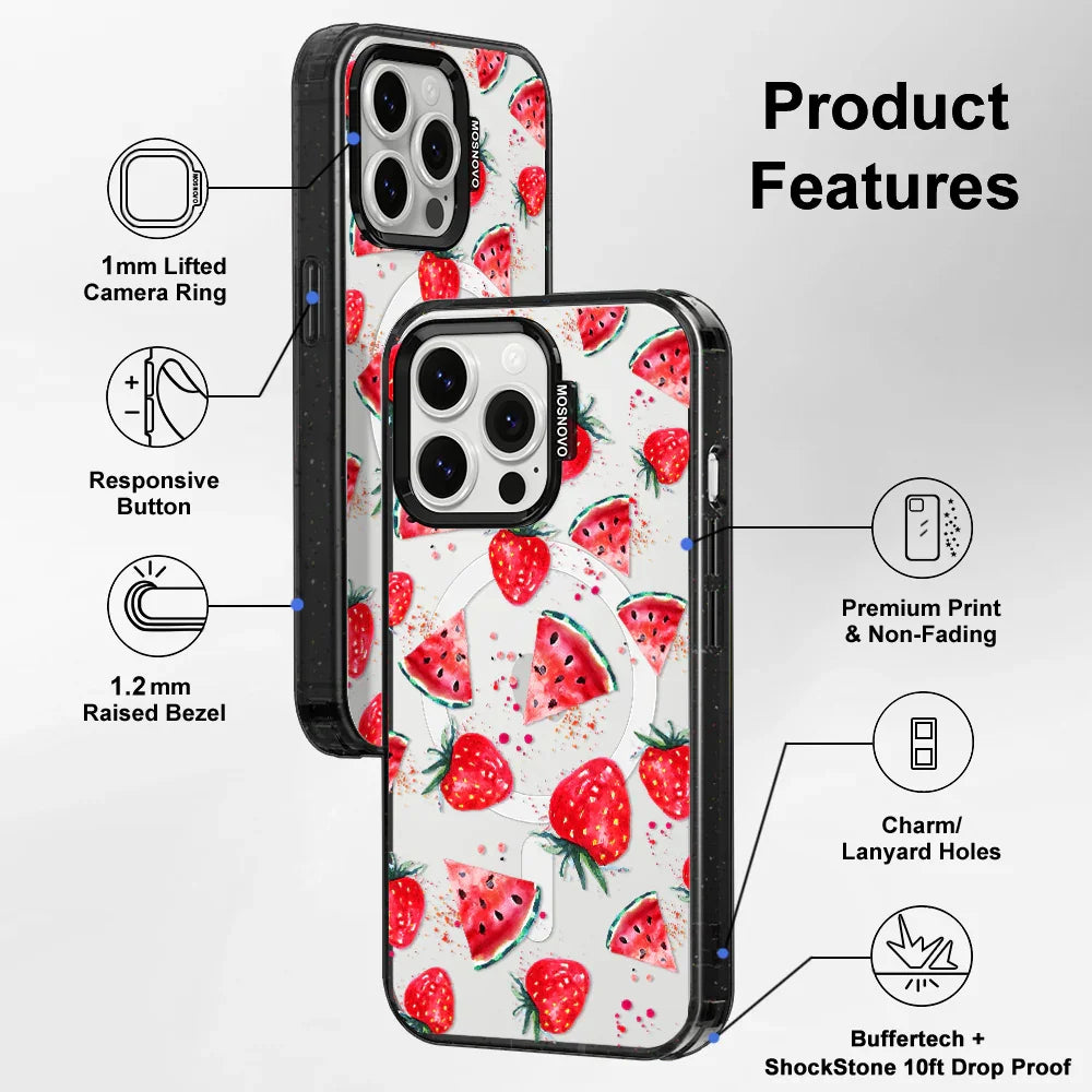 Watermelon Strawberry Phone Case - iPhone 13 Pro Case Clear Black ShockStone With MagSafe