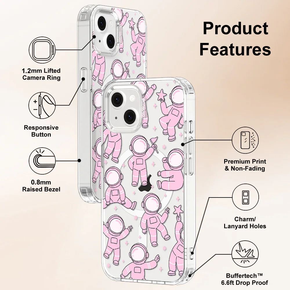 Pink Astronaut Phone Case - iPhone 13 Case Clear With MagSafe