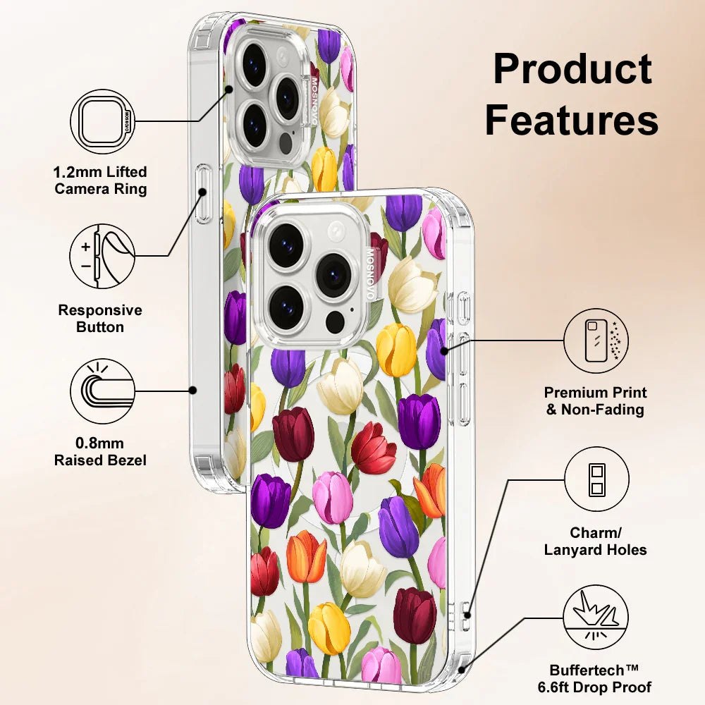 Colorful Tulips Phone Case - iPhone 15 Pro Case Clear With MagSafe