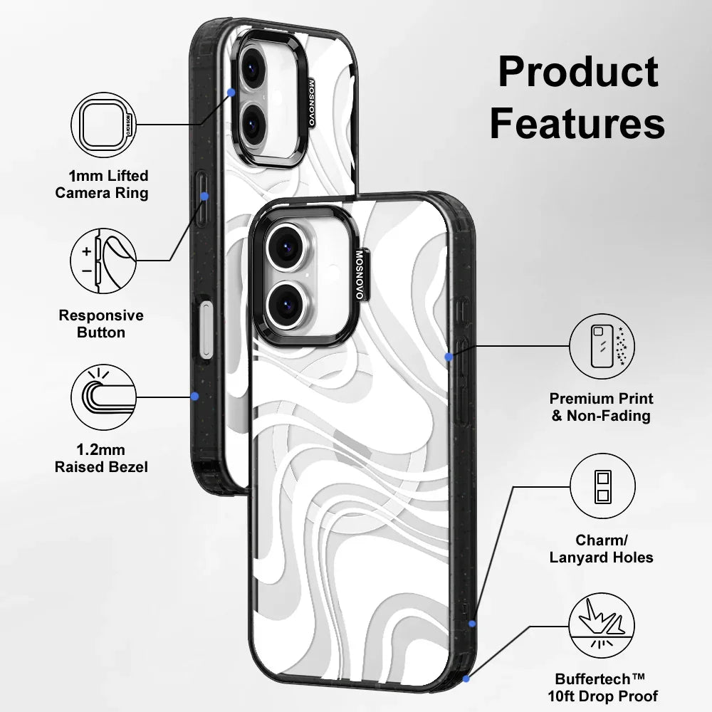 White Swirl Phone Case - iPhone 16 Case Clear Black ShockStone With MagSafe