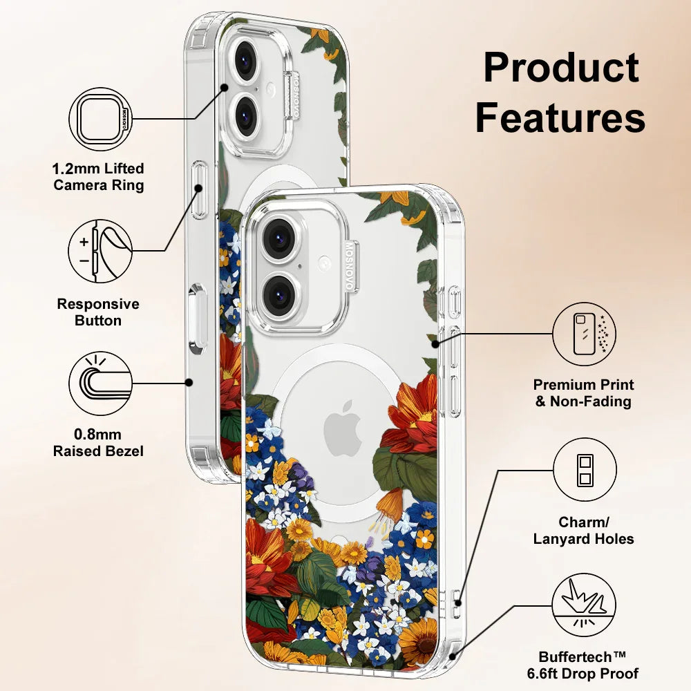 Floral Garden Phone Case - iPhone 16 Plus Case Clear With MagSafe