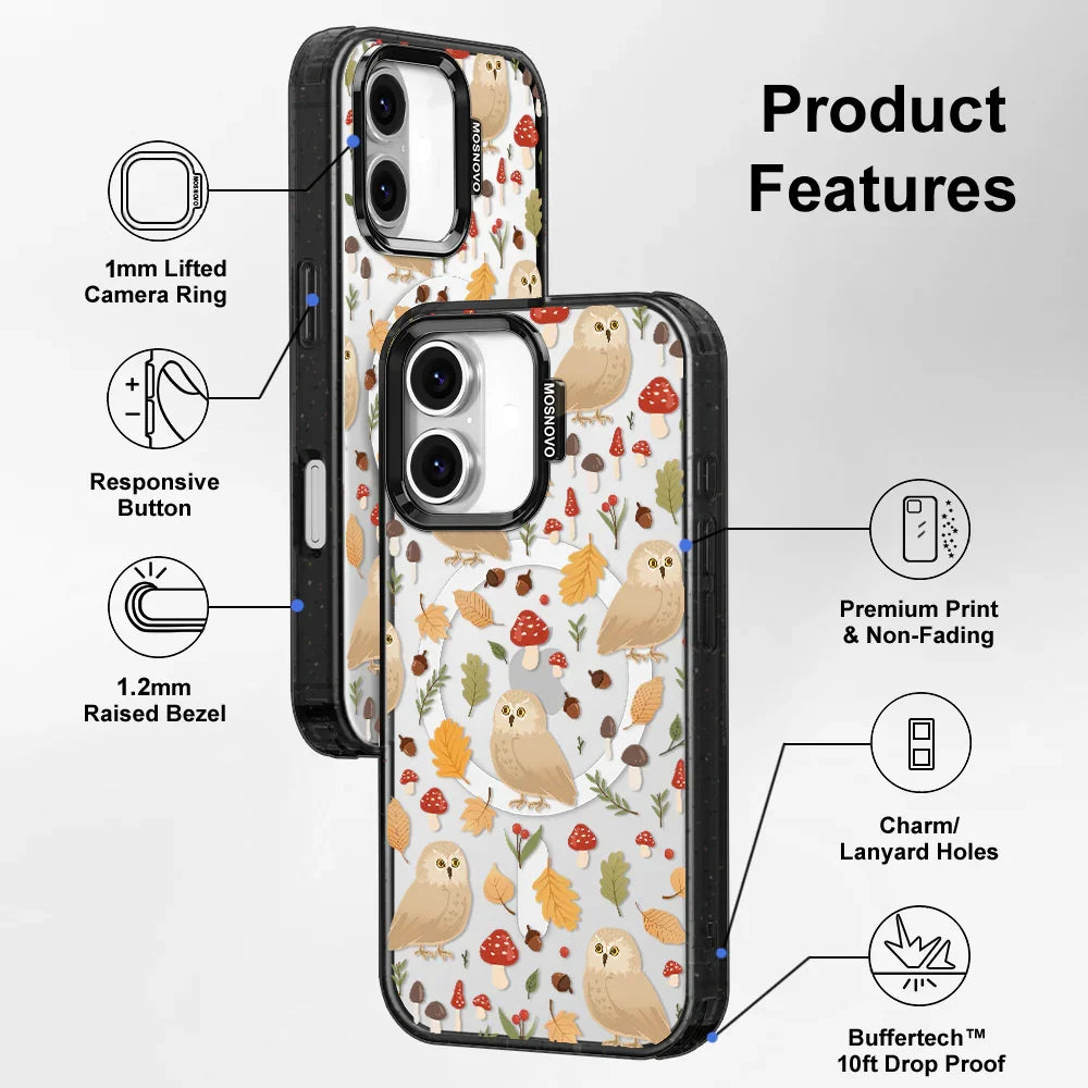 Autumn Owl Phone Case - iPhone 16 Plus Case Clear Black ShockStone With MagSafe