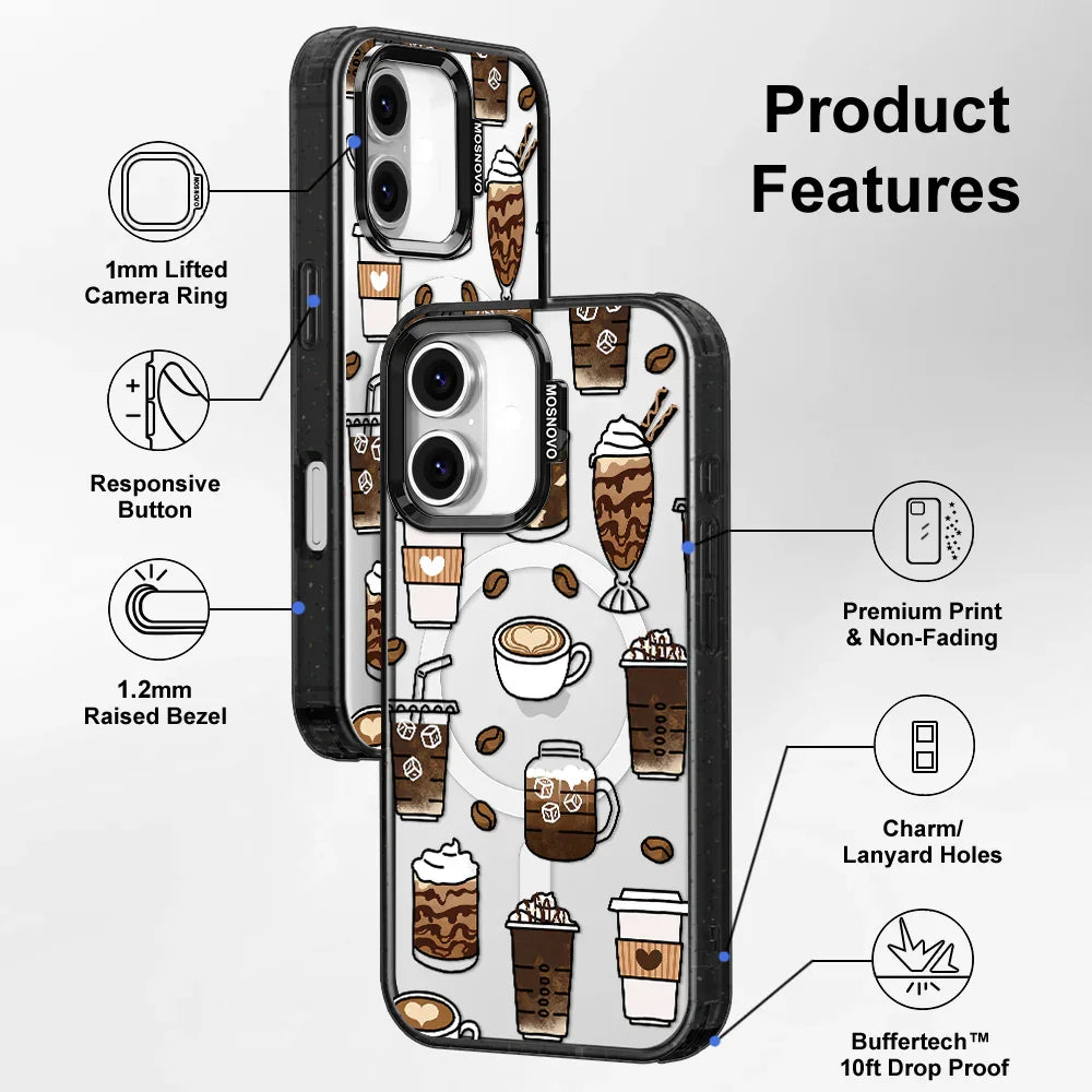 Coffee Phone Case - iPhone 16 Case Clear Black ShockStone With MagSafe