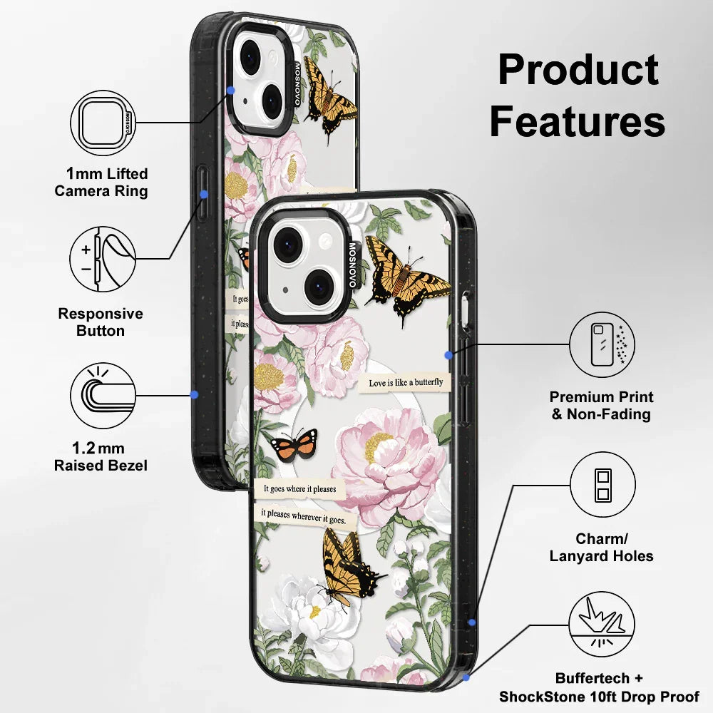 Bloom Phone Case - iPhone 14 Case Clear Black ShockStone With MagSafe