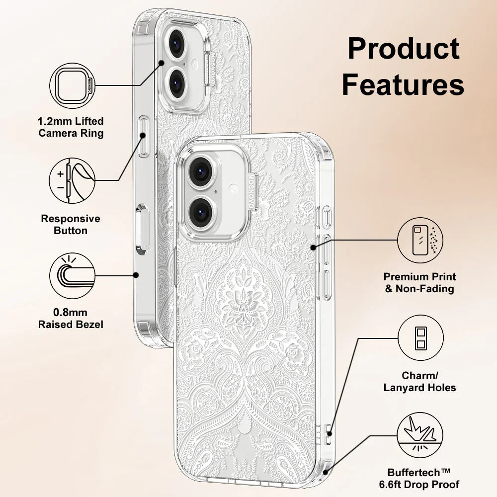 White Damask Phone Case - iPhone 16 Plus Case Clear With MagSafe