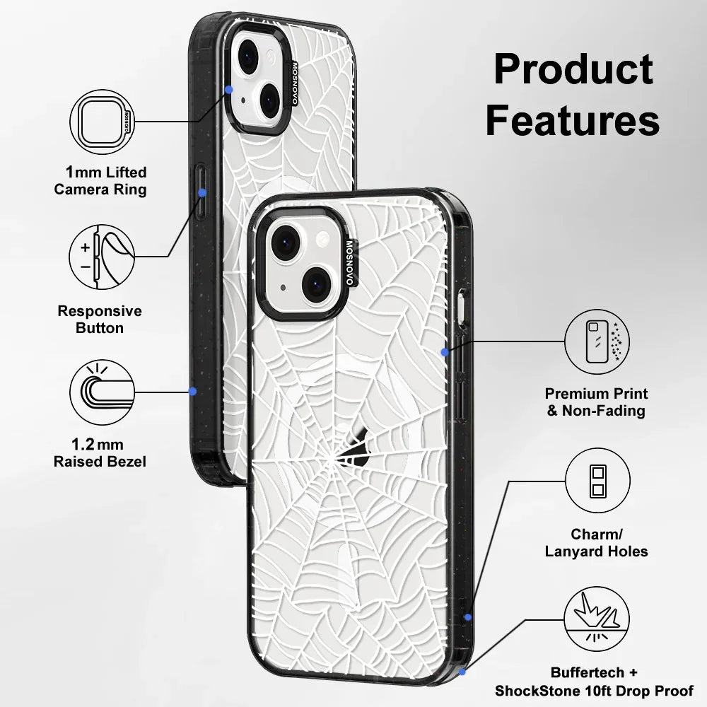 Spider Web Phone Case - iPhone 13 Case Clear Black ShockStone With MagSafe