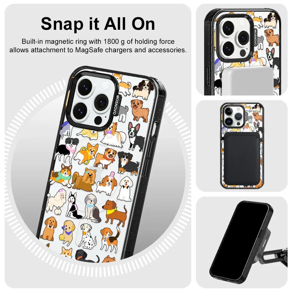 Cute Puppy Phone Case - iPhone 14 Pro Max Case Clear Black ShockStone With MagSafe