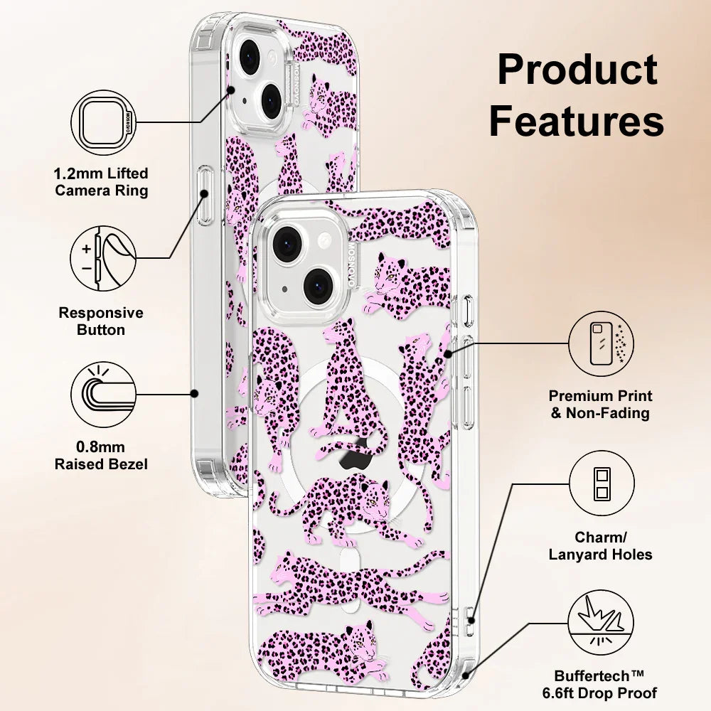 Pink Leopard Phone Case - iPhone 14 Case Clear With MagSafe