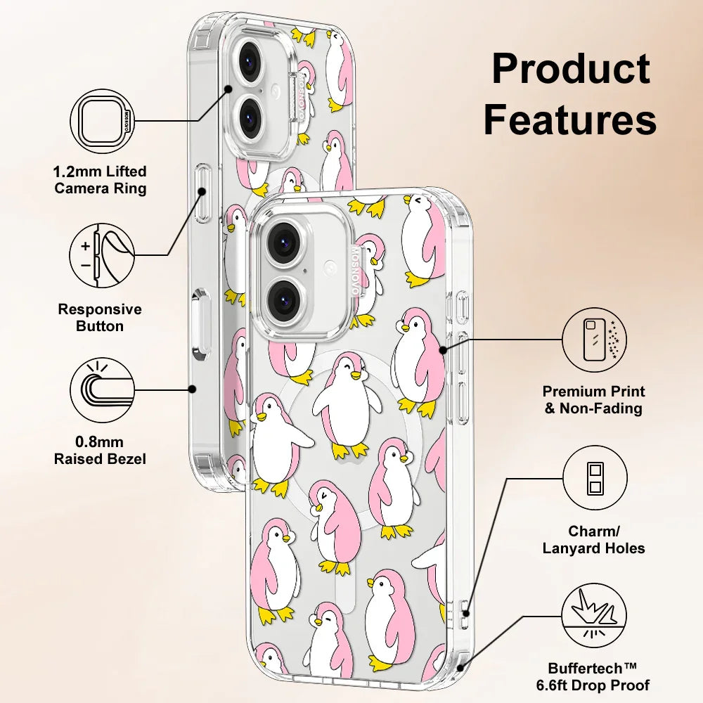 Pink Penguins Phone Case - iPhone 16 Plus Case Clear With MagSafe