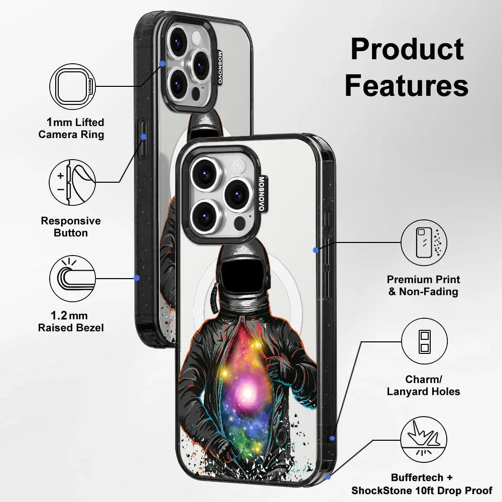 Mystery Astronaut Phone Case - iPhone 16 Pro Case Clear Black ShockStone With MagSafe