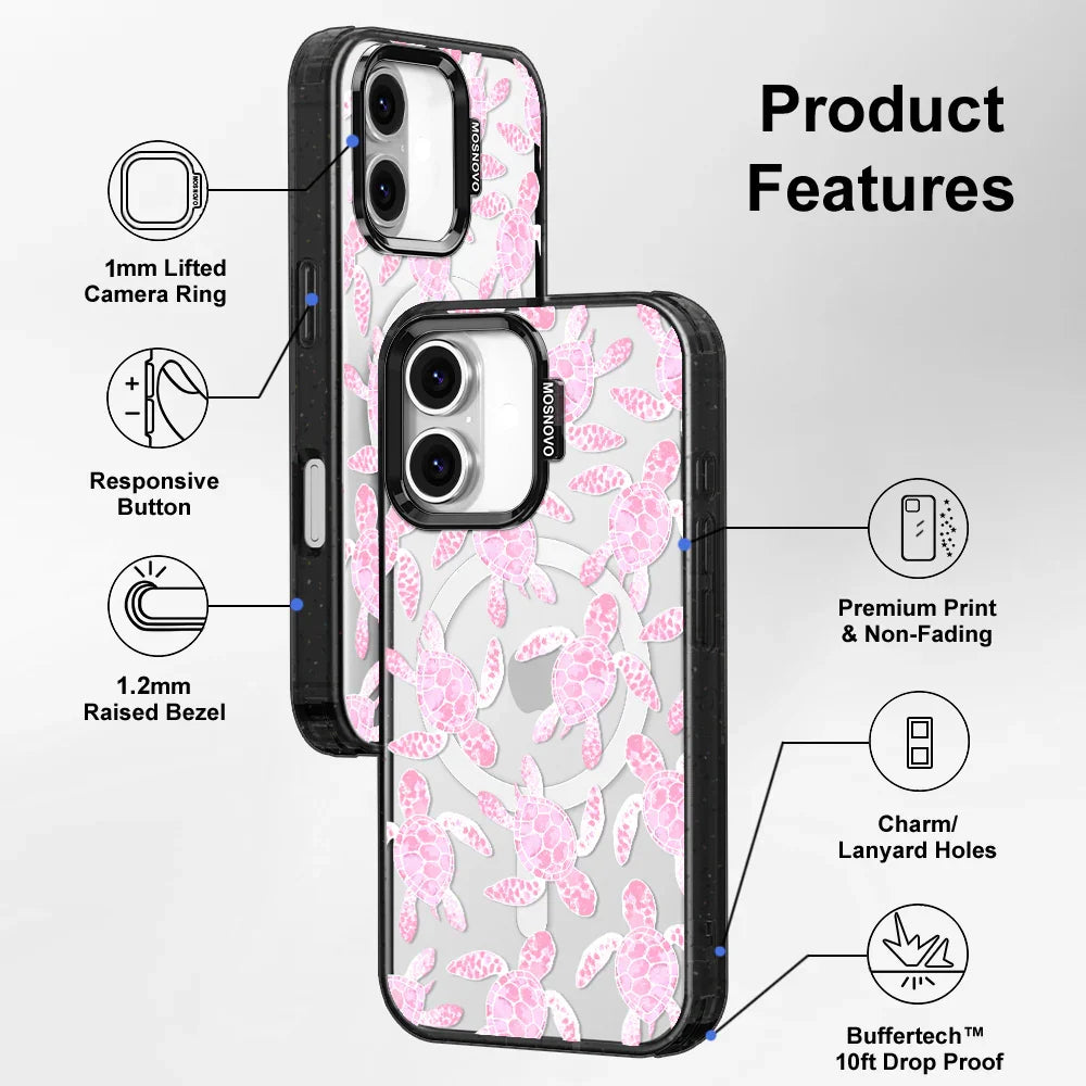 Pink Turtle Phone Case - iPhone 16 Plus Case Clear Black ShockStone With MagSafe